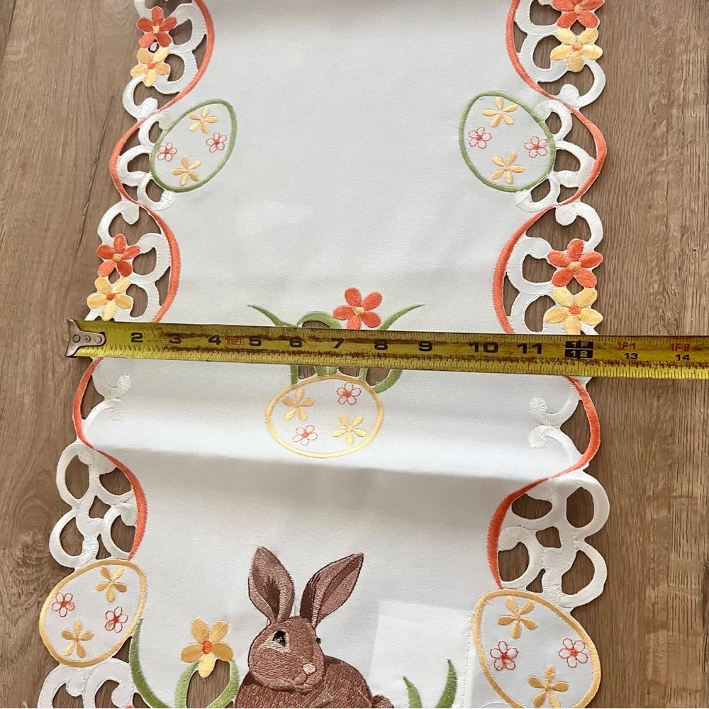 NEW Table Runner, Embroidered Easter Rabbit Eggs 67” X‎ 12.25”